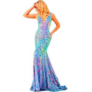 Jovani Sequin Gown Irridescent Blue 08099 Size 2 NWT